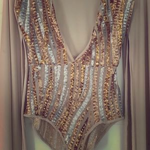 Silver/Gold body suit with sheer sleeves